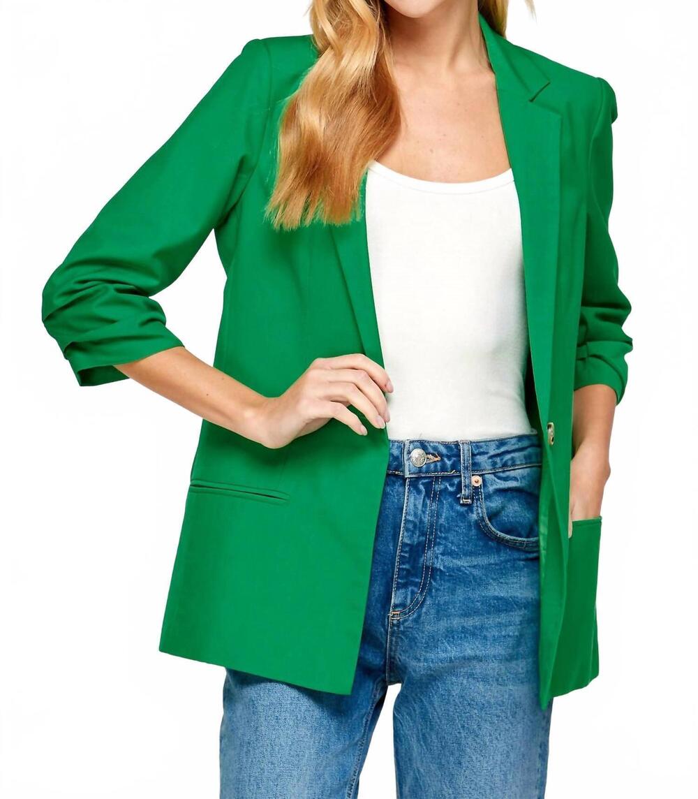 NEW ELLISON women's folded sleeve blazer in kelly green